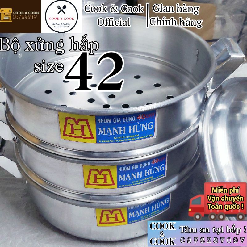 [3.3 Sale] Bộ xửng hấp bánh bao, hấp xôi size 42 cm nhôm Mạnh Hùng 2, 3 tầng hấp xôi, hấp bánh bao, hấp hải sản...