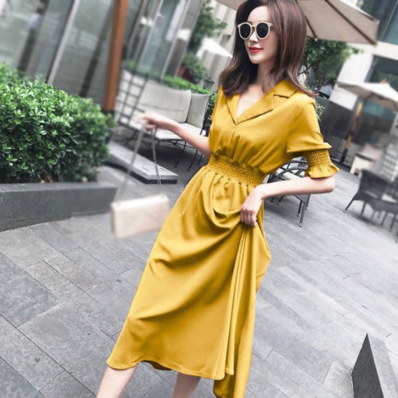 Đầm Chiffon Trơn Eo Cao