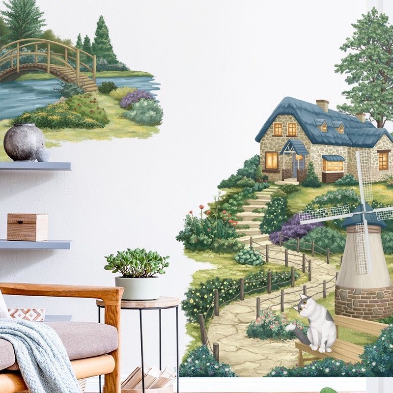Decal dán tường con đường làng quê