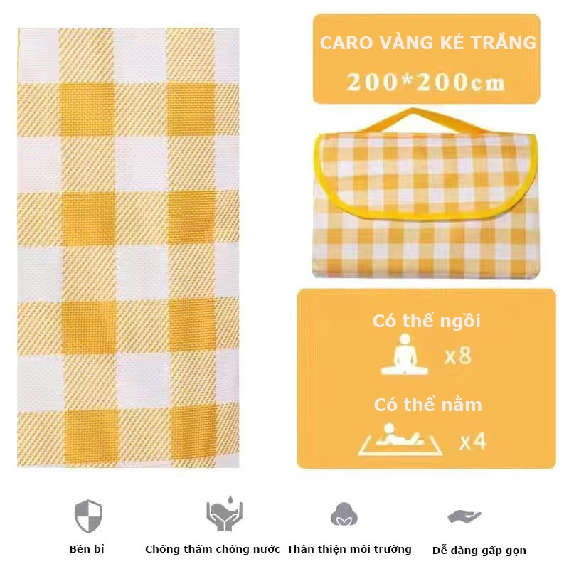 )Thảm đi picnic du lịch gấp gọn dã ngoại chống nước cao cấp họa tiết caro tấm trải đi biển camping giá rẻ