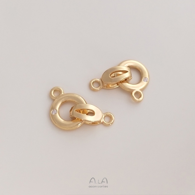 █diy゜14k●1 Khóa Cài Tròn Mạ Vàng 14K Dùng Làm Vòng Tay / Dây Chuyền diy