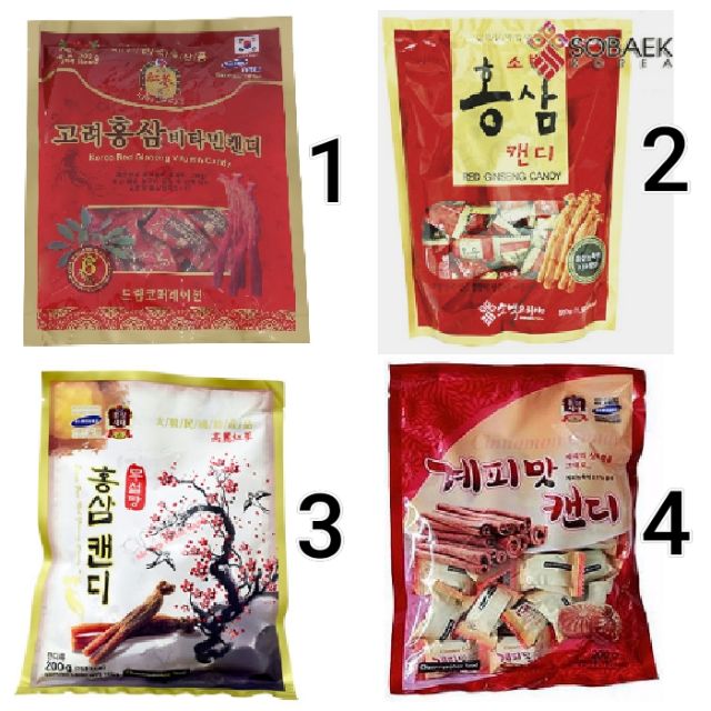 Combo 4 loại kẹo sâm Hàn Quốc 200g