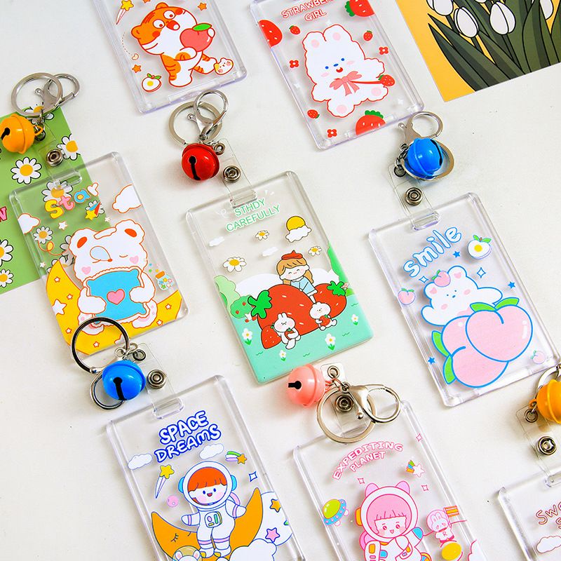 Bảng tên id cute, phù hiệu thẻ tên nhân viên học sinh trong suốt có thể kéo nắp được kèm móc khóa chuông