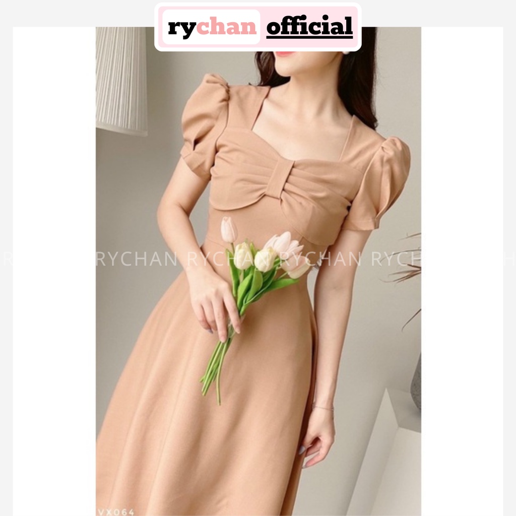 Đầm Váy Nữ Dự Sinh Nhật Cổ Vuông Phối Xếp Li Trước Ngực Dáng Xòe Nhẹ Nhàng Nữ Tính Màu Kem - DX9779