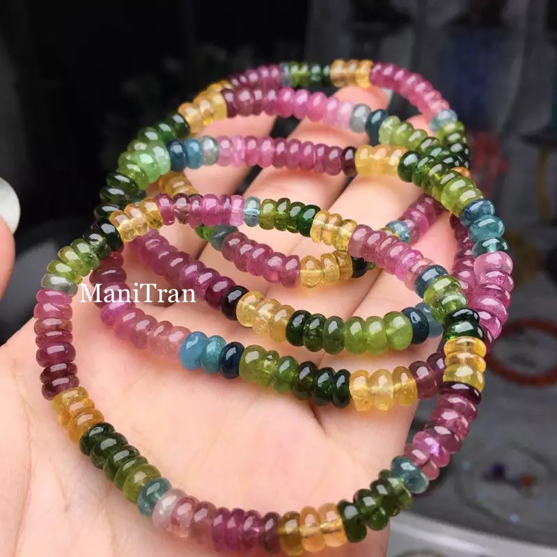 Vòng tourmaline cắt giác đa sắc, vòng tay phong thủy thiết kế đơn giản, dễ mang