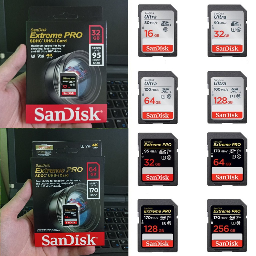 Thẻ nhớ SD Sandisk 32G 64G Ultra Class 10 và Extreme Pro tốc độ cao 4K cho máy ảnh máy quay | BigBuy360 - bigbuy360.vn