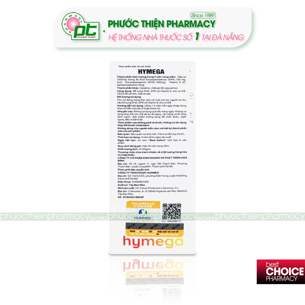 Viên uống bổ sung DHA cho phụ nữ mang thai Aplicaps Hymega hộp 30 viên - Viên DHA cho bà bầu