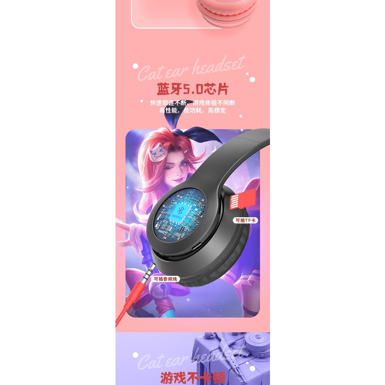 Tai Nghe Bluetooth Tai Mèo P47M Có Đèn LED RGB/Headphone