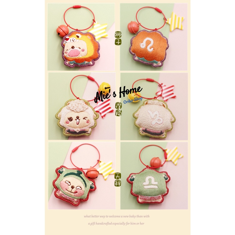 SIÊU RẺ - Kit Bộ Dụng Cụ Thêu Tay Thủ Công Hình 12 Cung Hoàng Đạo Móc Khóa - Mie Shop Handmade