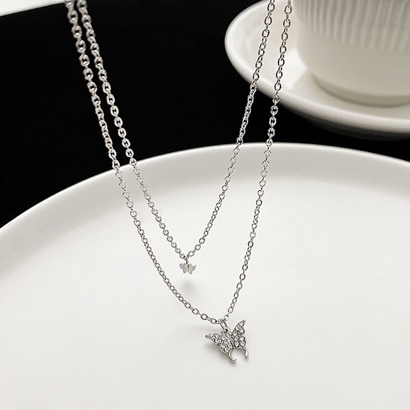 Vòng cổ Hai Lớp Bằng Titan Hình Bướm Đơn Giản Thời Trang Hàn Quốc