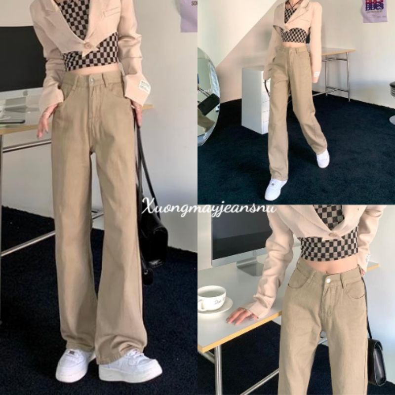 Quần jeans ống suông đen khói xanh cạp cao siêu hack chân siêu tôn dáng MaiStore | BigBuy360 - bigbuy360.vn