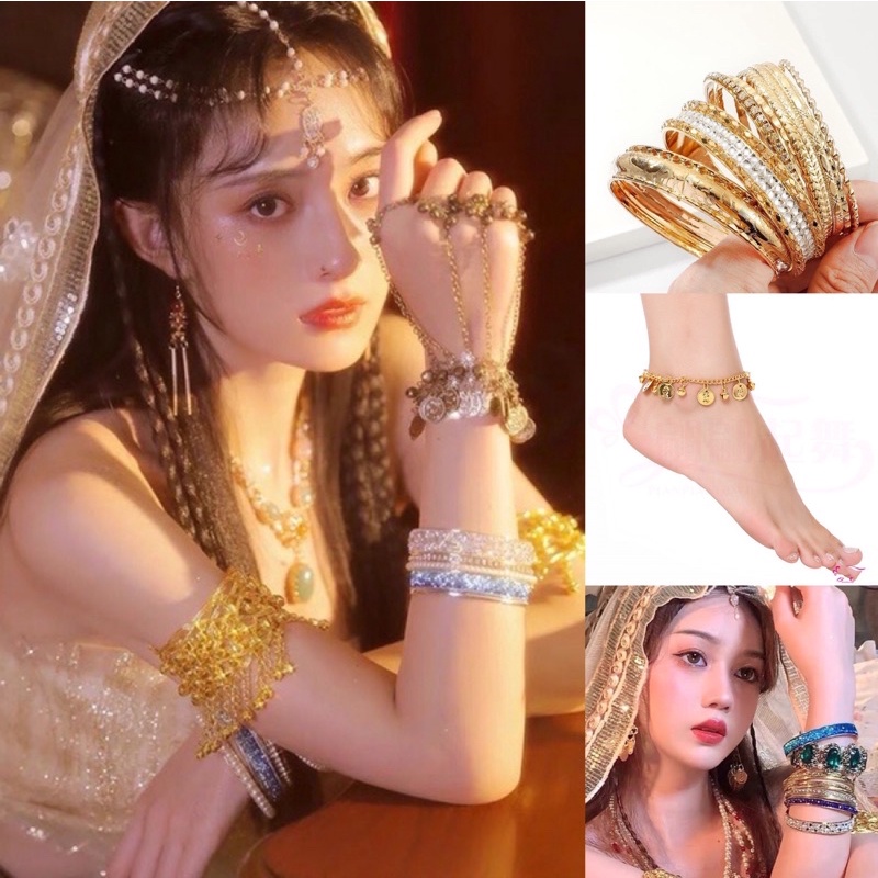 Vòng tay ấn độ lắc chân cổ trang phong cách tây vực đôn hoàng có sẵn dùng làm phụ kiện chụp ảnh