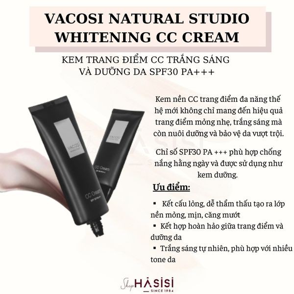 KEM NỀN CC SÁNG DA VÀ HIỆU CHỈNH MÀU VACOSI SPF 30 PA +++