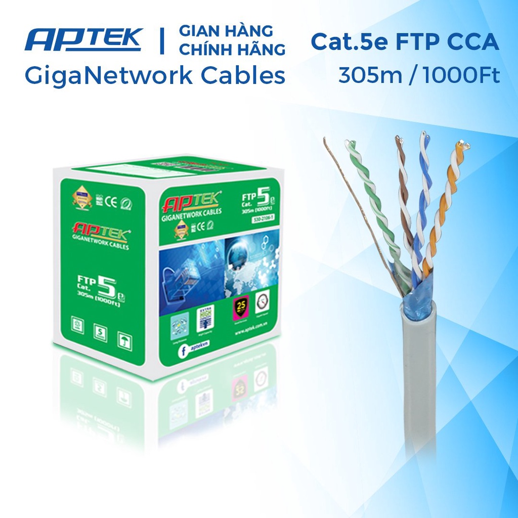 APTEK CAT.5e FTP CCA 305m, Bọc Nhôm Chống Nhiễu