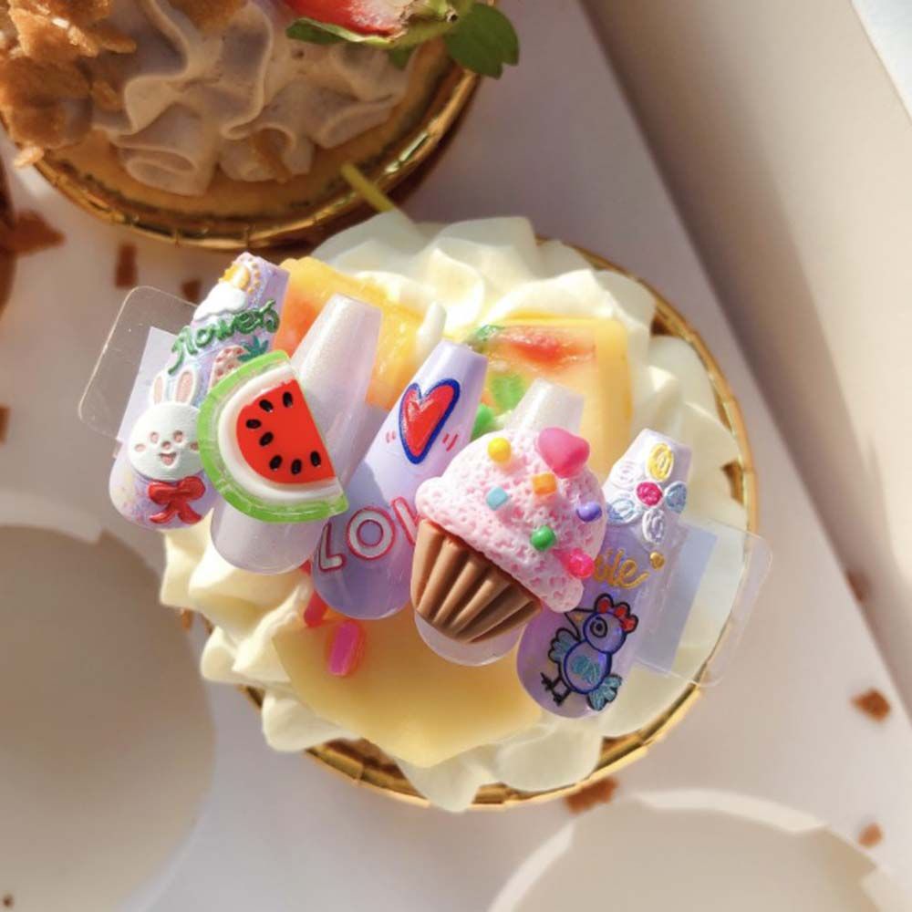 [Hàng mới về] Miếng Dán Móng Tay Siêu Mỏng Hình Trái Cây / Thỏ / Gấu / Hoa Nhỏ 5D cii DIY