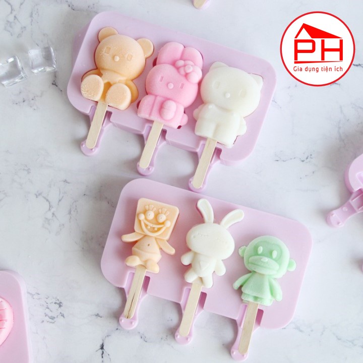 Khuôn kem silicon hình Cute  + Tặng kem 50 que gỗ  - Gia dụng Phước Hòa