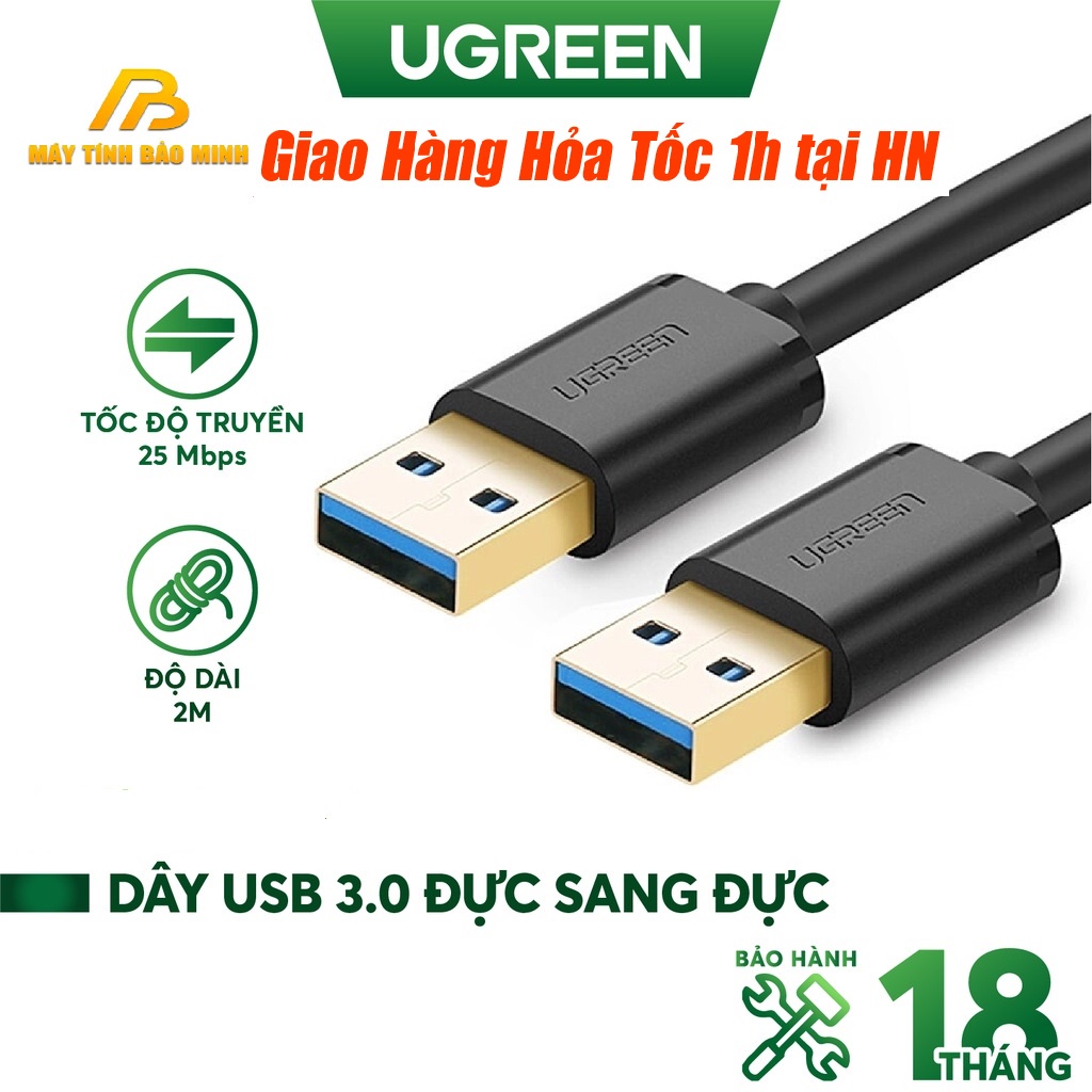 Cáp USB 3.0 hai đầu đực Ugreen 10369 10370 10371 (Dài 0,5m 1m 2m) - Hàng Chính Hãng