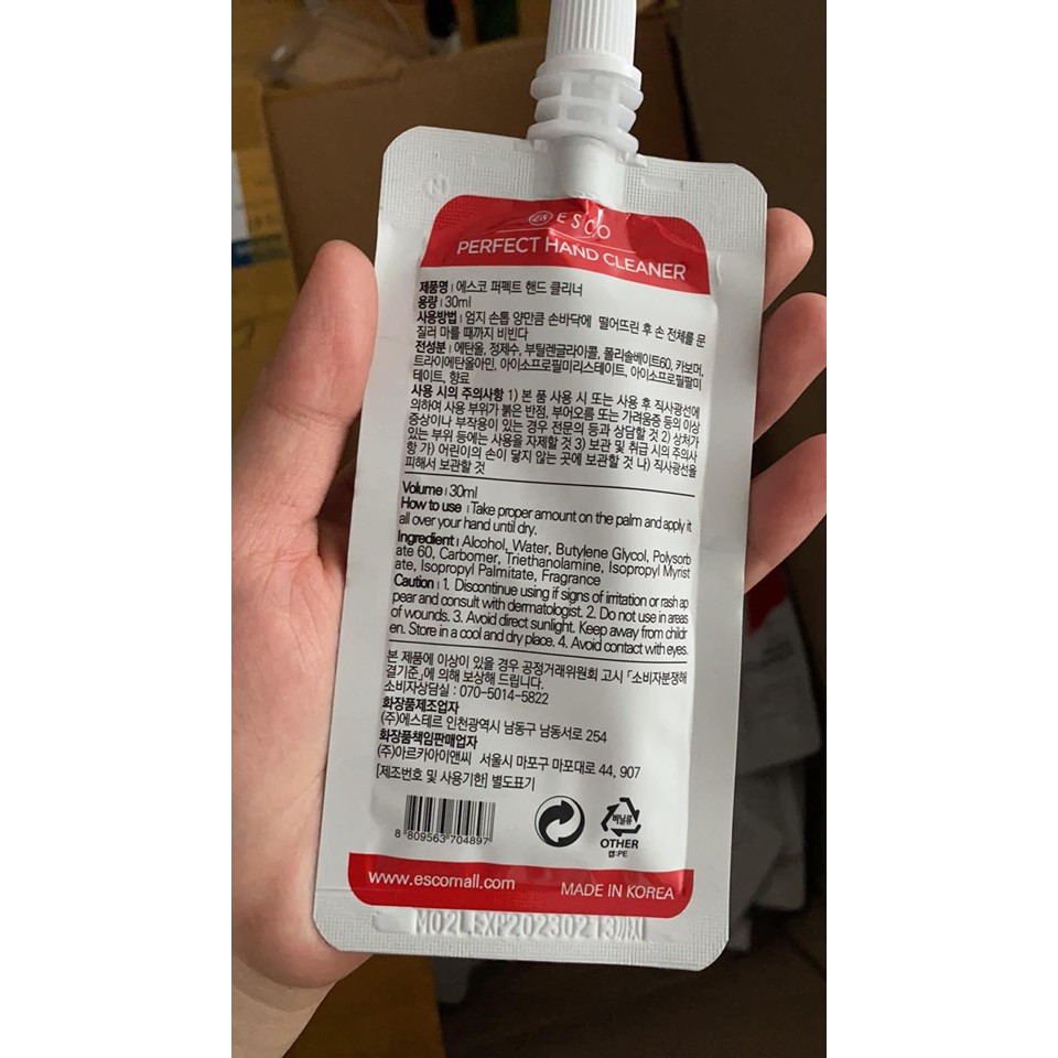 Dung Dịch Rửa Tay Khô Sát Khuẩn Hiệu Quá Bảo Vệ Môi Trường Esco Perfect Hand Cleaner Hàn Quốc 30ml