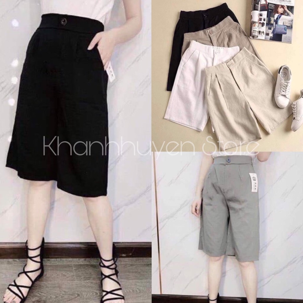 Quần đũi ngố ống rộng KH09, quần culottes đũi dáng lửng cạp cao mùa hè cho nữ