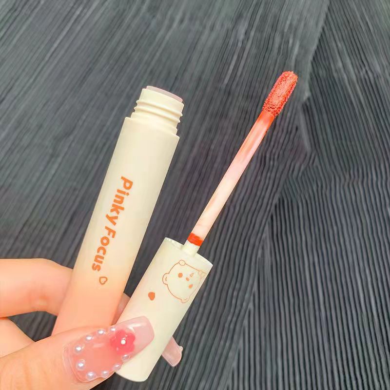 【Sản phẩm mới】Son Môi Pinkyfoucus Chất Nhung Lì Thiết Kế Vỏ Hình Gấu Nhỏ Nhắn Xinh Xắn