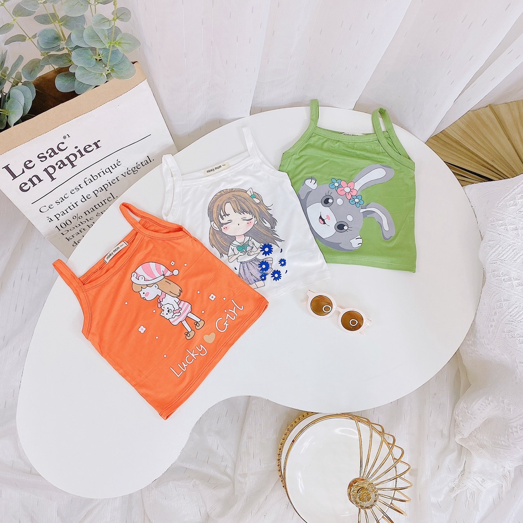 Áo 2 dây cho bé gái chất thun lạnh in họa tiết mặc mát ngày hè