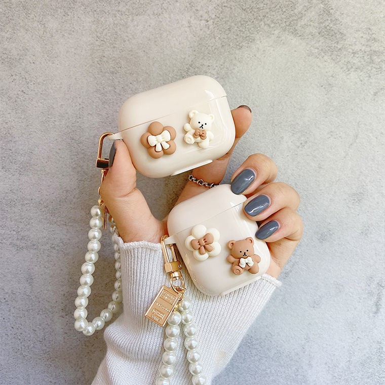 Vỏ bảo vệ hộp sạc tai nghe Airpods Pro/AirPod 1 / 2 Pro3rd họa tiết gấu đính nơ dễ thương