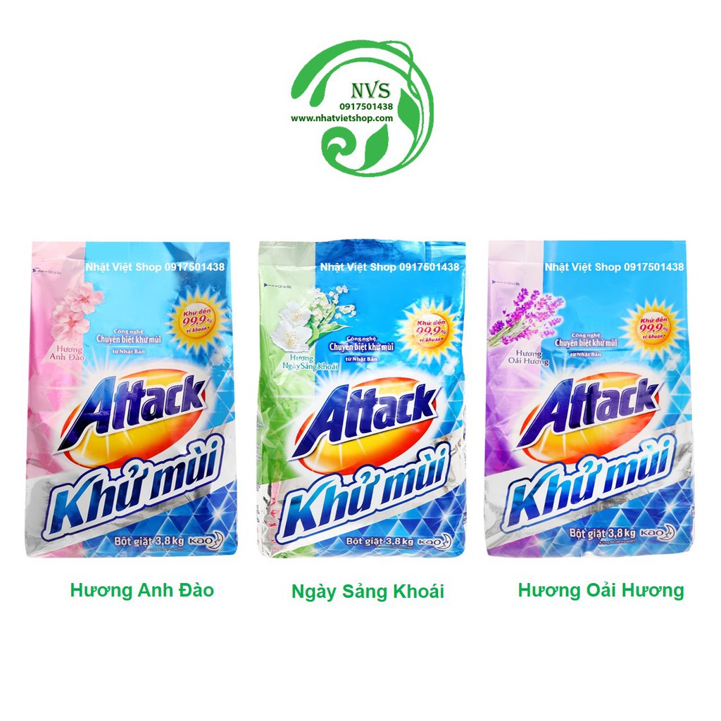 Bột giặt Attack Khử Mùi Hương Hoa 3.8kg (Mẫu mới)