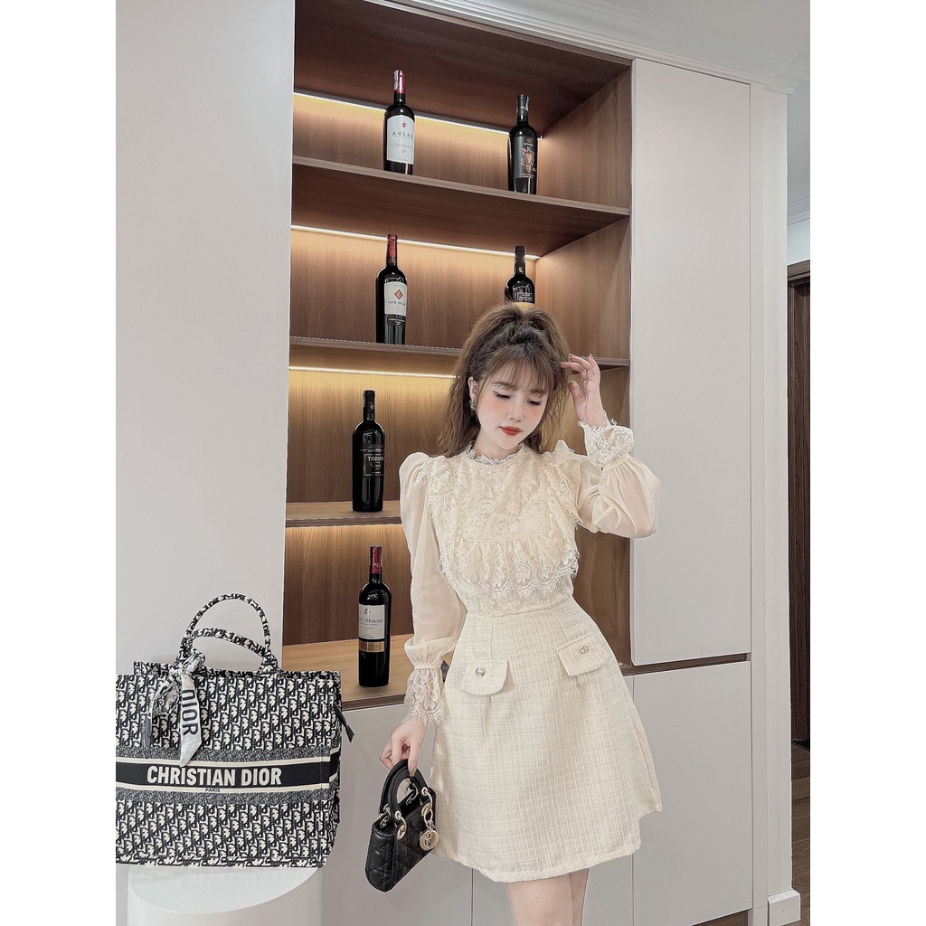 váy dạ xòe phối ren tỷ mỉ từng chi tiết hàng thiết kế cao cấp nhà e hiền | BigBuy360 - bigbuy360.vn