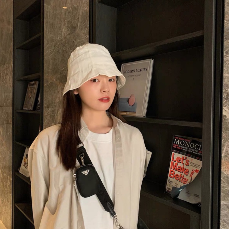 Mũ Bucket Hàn Quốc đi chơi chụp ảnh xinh vải vân sọc trơn nón vành nữ phong cách unisex thời trang cá tính