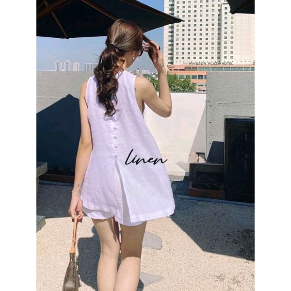Set bộ trắng thời trang chất Linen_S6050