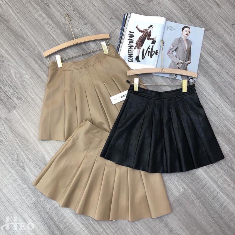 Chân váy da xếp li hàng QCL1