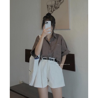 [Mã FATPBAU2 giảm 40K đơn 150K] Áo sơ mi thô tay lỡ in chữ nhỏ, sơ mi cộc tay form rộng basic in chữ nhỏ Bazic one