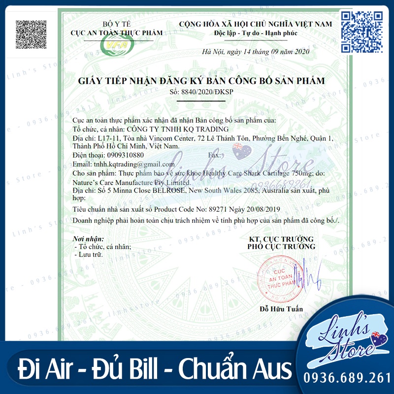 Sụn vi cá mập Healthy Care Shark Cartilage 750mg 200 viên - ÚC