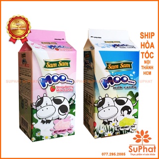 [2 vị] Kẹo sữa bò cô đặc Moo Sam Sam Malaysia 30g (vị sữa bò & vị dâu)