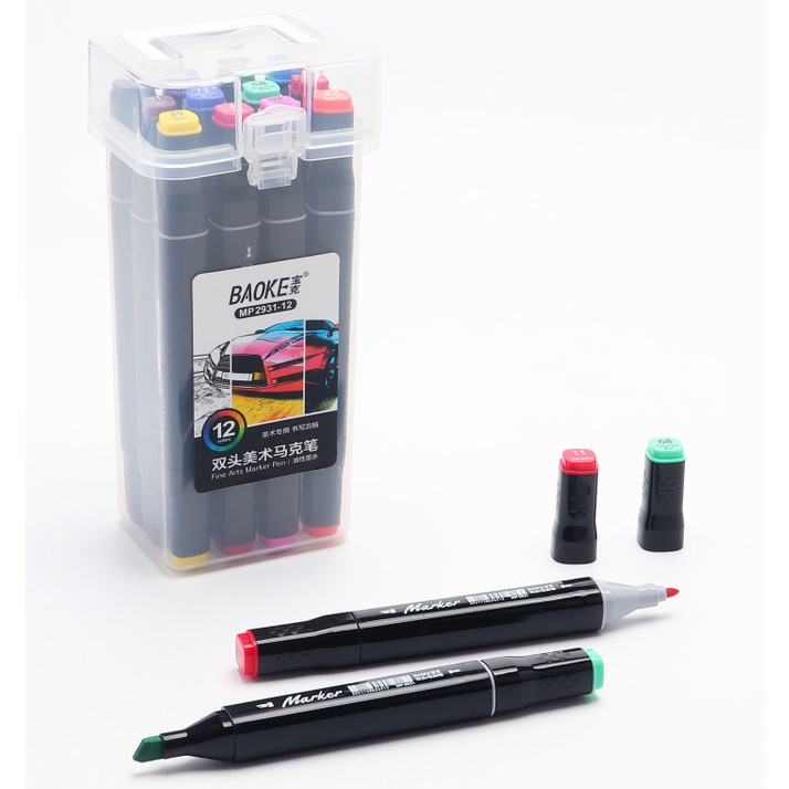 Bút dạ màu Marker hai đầu - Baoke MP2931 - 12/24/36/48/60 màu - dùng vẽ mỹ thuật - vpp Diệp Lạc (sỉ/lẻ)