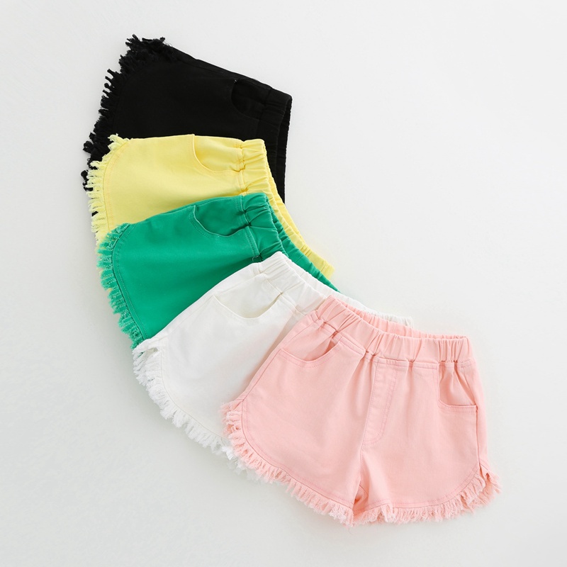 Quần Short Denim Cotton Màu Trơn Phong Cách Phương Tây Thời Trang Mùa Hè 2021 Cho Bé Gái
