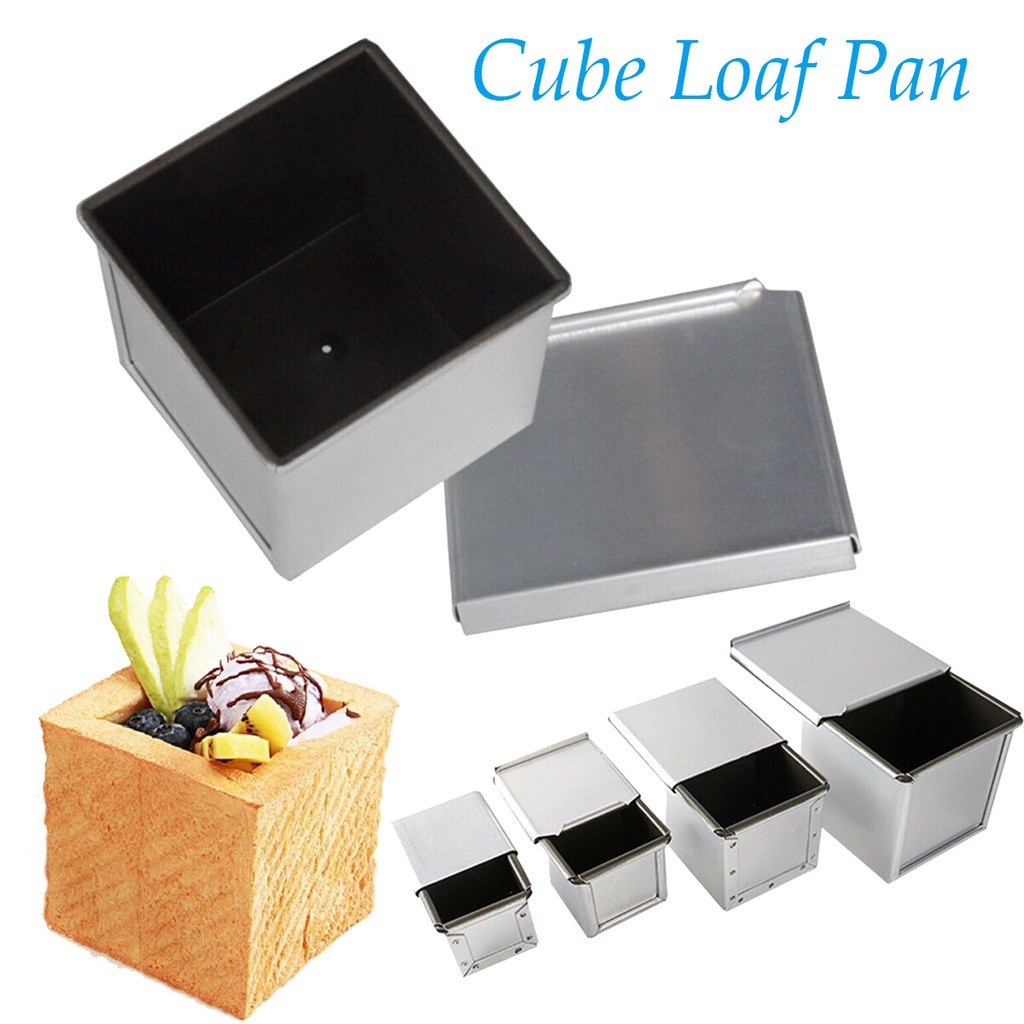 Khuôn Nướng Bánh Mì Hình Vuông Mini Bằng Thép Nhôm Chống Dính Kèm Nắp Tiện Dụng Cho Nhà Bếp Diy