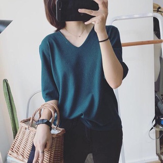 Áo cổ tim tay lỡ -tay dài