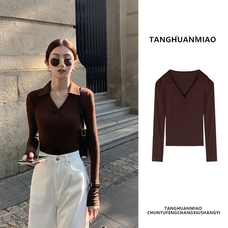 Áo polo Dáng Ngắn Cổ Chữ V Tay Dài Phong Cách Mới Cho Nữ JL-TX-608