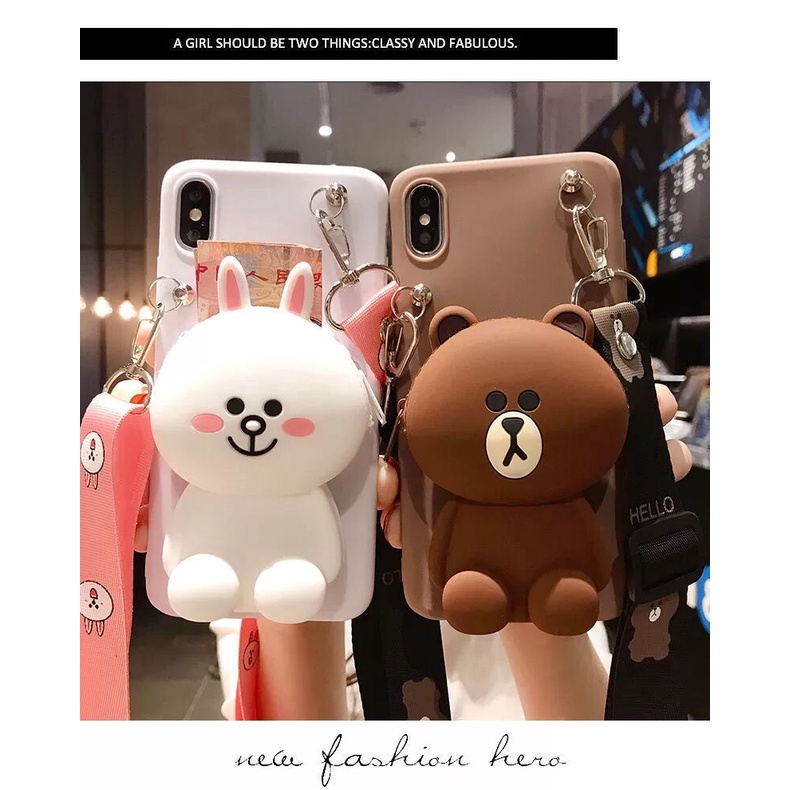 Ốp điện thoại TPU mềm hình gấu 3D có ngăn ví dây đeo cho Xiaomi Redmi 6 6A 10 7 7A 8 8A 9 9A 9C 9T Note7 Note8 Note10 Pro Note10S