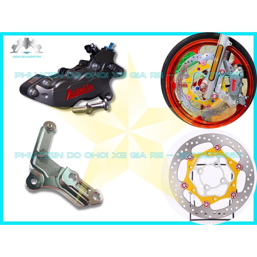 COMBO Heo Adelin 4pis Đĩa Overside 260mm Pát CNC Pát Trước gắn VARIO (Heo Phải Lắp Trái) - lắp đặt như Zin không độ chế