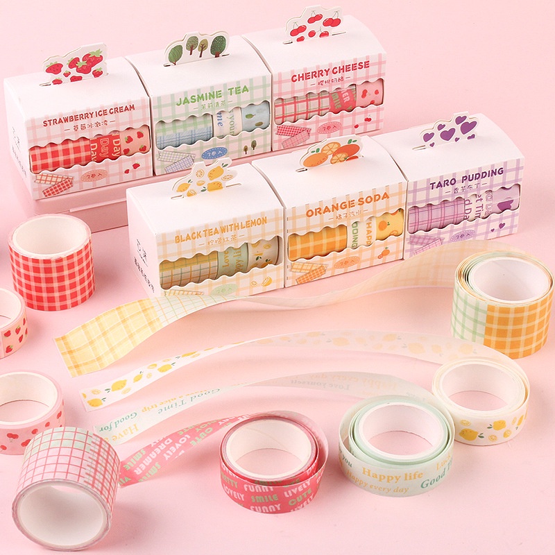 Set 3 và 6 Cuộn Sticker Washi Tape Trang Trí Sổ Lưu Niệm Nhiều Mẫu Dễ Thương