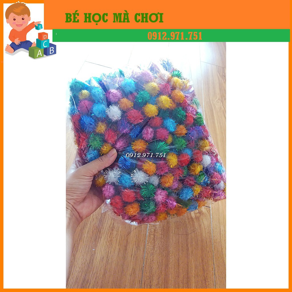 Pom pom QUẢ POMPOM nhiều kích cỡ làm học liệu mầm non