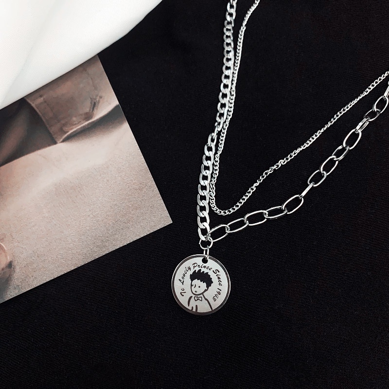 Vòng cổ hai lớp bằng thép titan thiết kế đơn giản phong cách hip hop cho nam và nữ