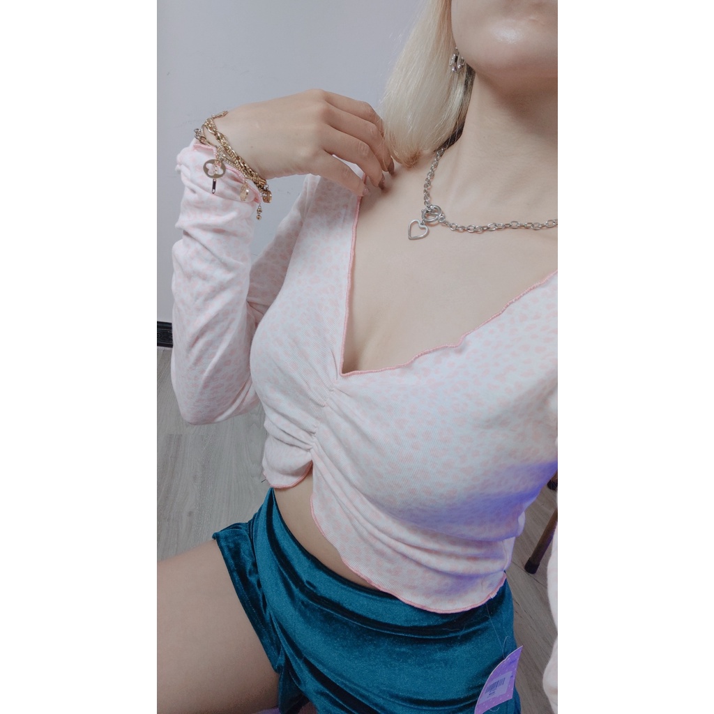 Áo croptop tay dài nhún ngực ( Ảnh Thật ) DollaHouse | BigBuy360 - bigbuy360.vn