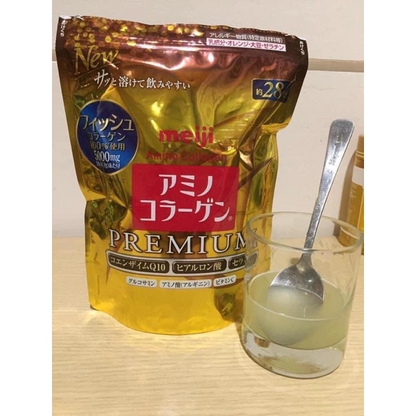 Bột Collagen Meiji Premium màu vàng mẫu mới hàng Nhật nội địa