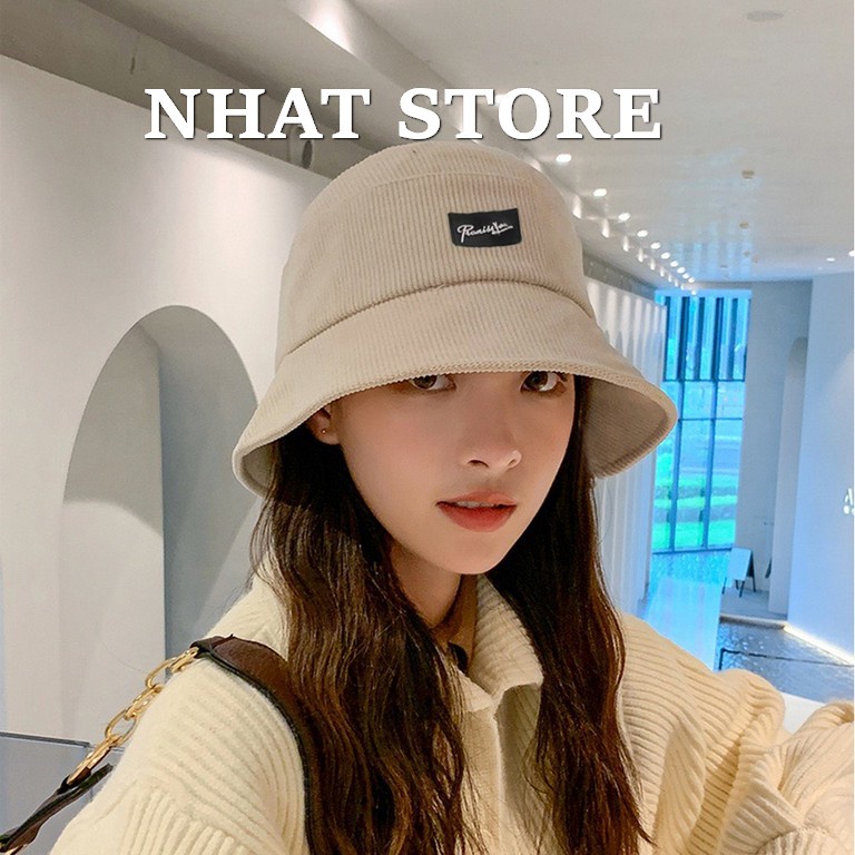 Mũ bucket Hàn Quốc, nón nữ vành tròn vải nhung Nhat Store