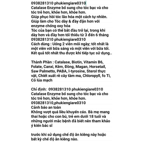 Viên Uống Bổ Sung cho tóc bạc Catalase CHỐNG GÃY RỤNG