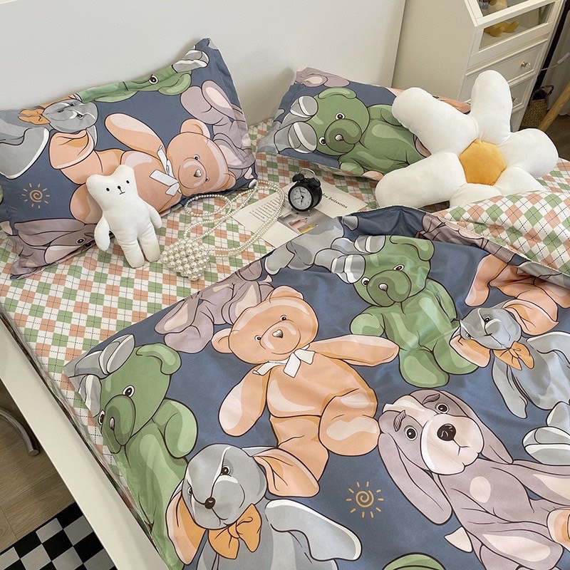 ⚡Bộ Chăn Ga Gối tặng kèm vỏ gối ôm⚡️cotton 3D poly cao cấp đủ kích thước hình gấu chó dễ thương thoáng mát mềm mịn mềm