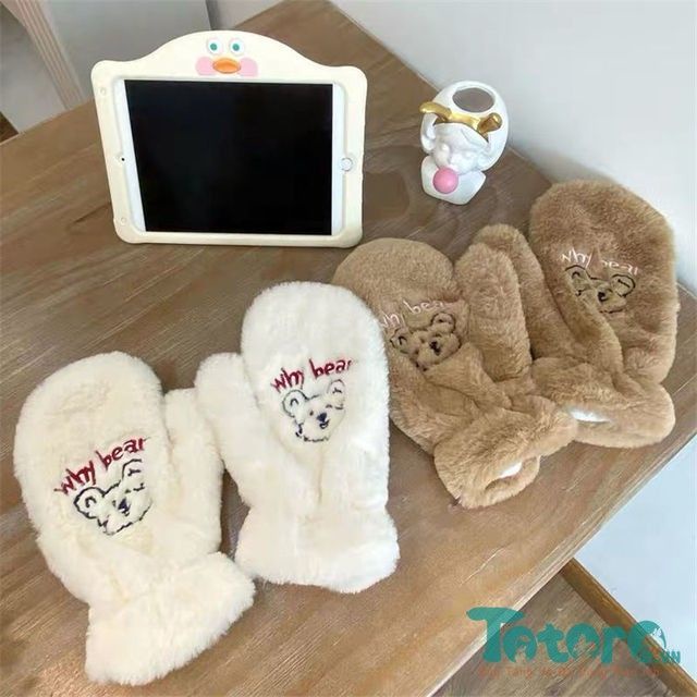 Găng tay lông mịn bo chun Thú Cưng má hồng Mocha Bear Why Bear